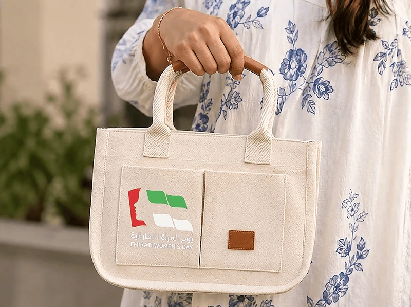 Laminated Canvas Tote with Leather Handles in UAE