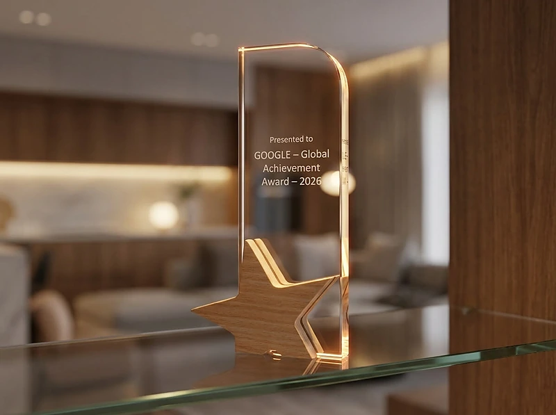 Crystal Award With Wooden Star Base