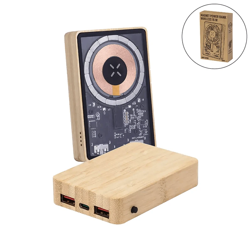 Magnetic Fast Wireless Powerbank 15W in Bamboo Casing In UAE