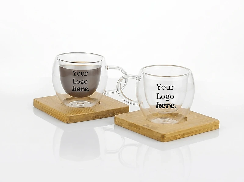Set of 2 Expresso Cup with Bamboo Coaster