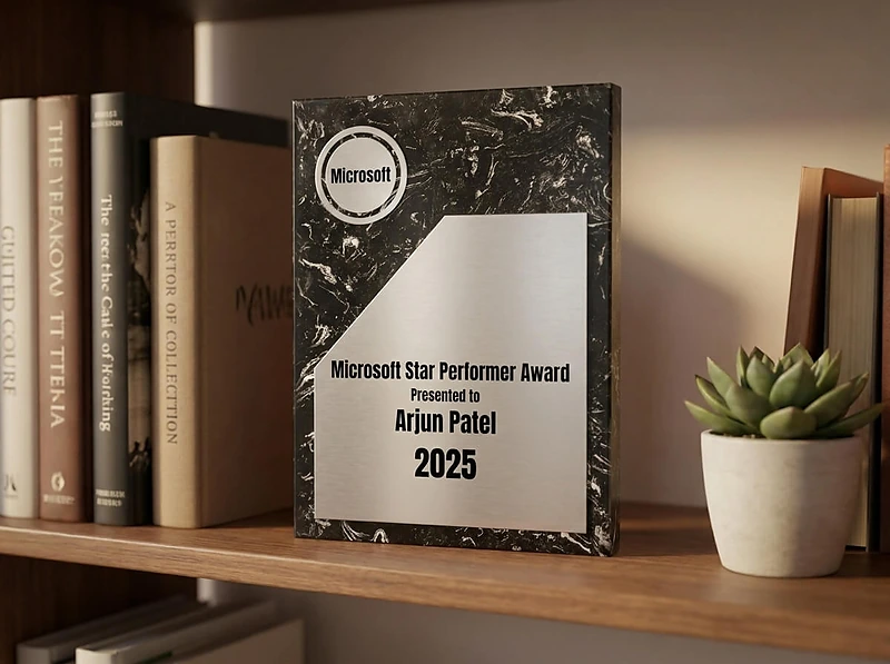 Black Stone Plaque Award with Metal Plate
