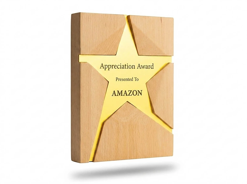 Wooden Trophy With Metal Star