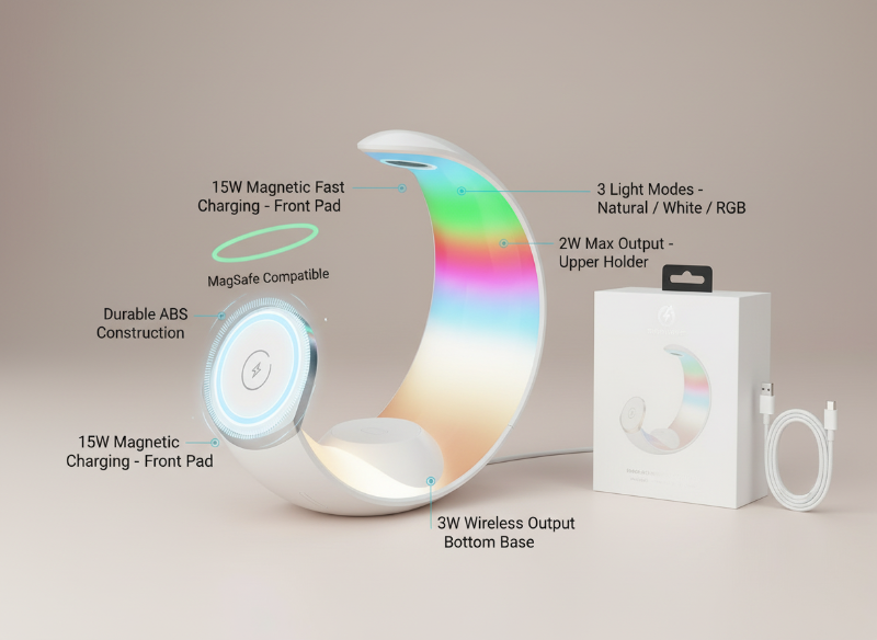3-In-1 Wireless Charger with RGB Night Light