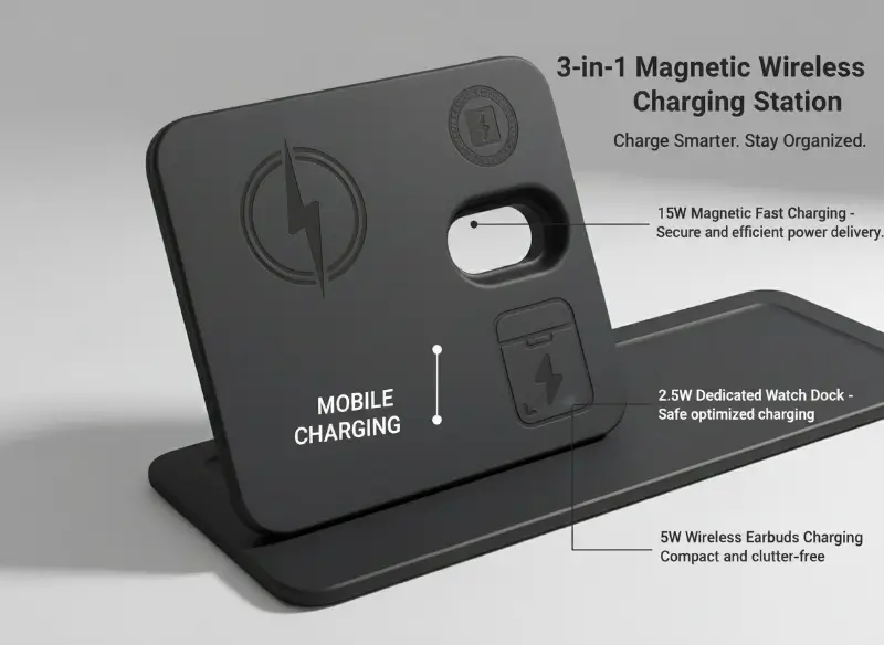 3-In-1 Magnetic Wireless Charger Desk Tray