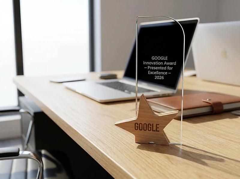 Crystal Award With Wooden Star Base