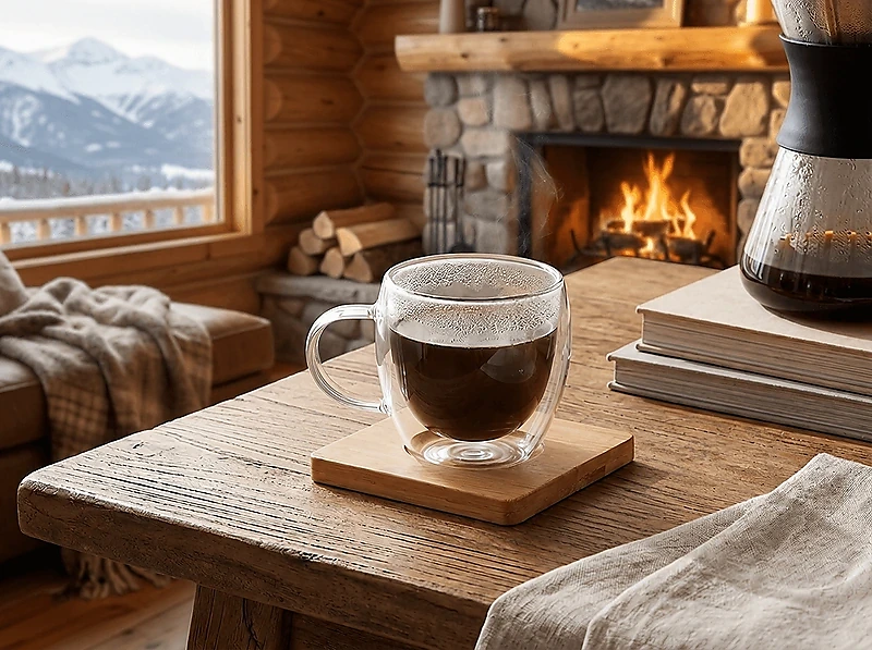 Set of 2 Expresso Cup with Bamboo Coaster