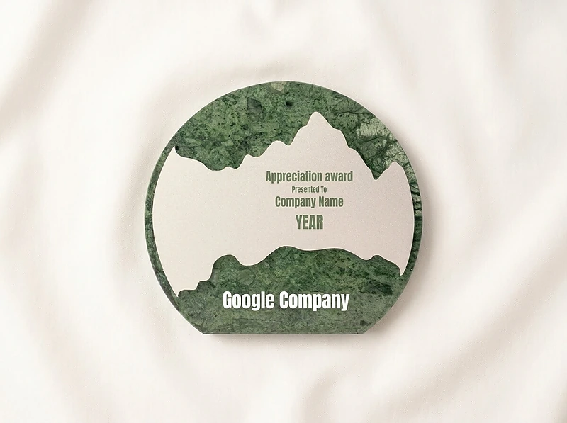 Green Stone Round Plaque Award With Metal Plate