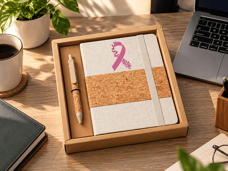 Breast Cancer Awareness Cork + RPET Notebook Pen Set in UAE