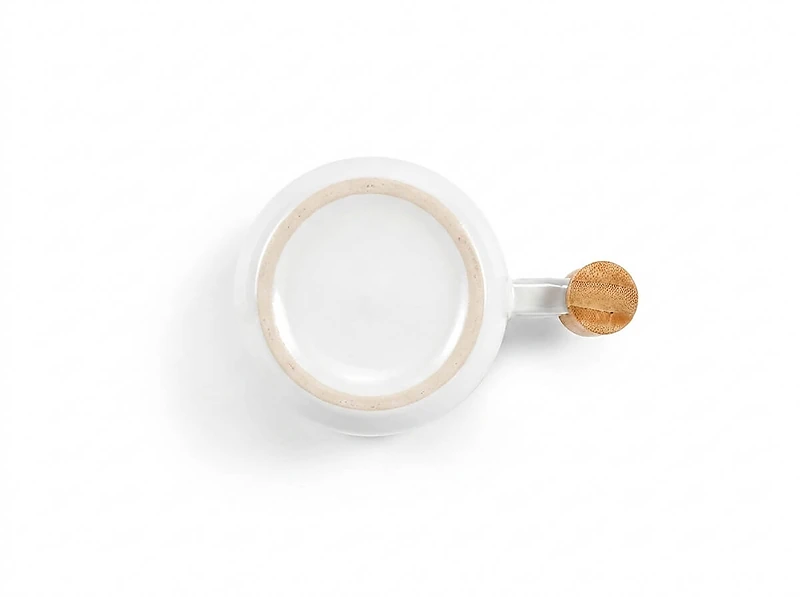 ceramic mug with bamboo handle and lid White
