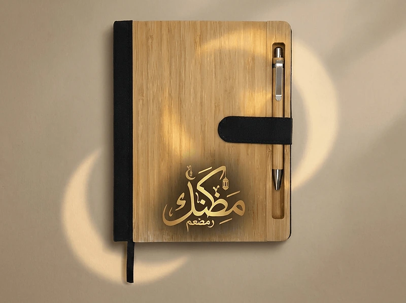 A5 Size Bamboo and RPET Notebook with Bamboo Pen and Pen holder