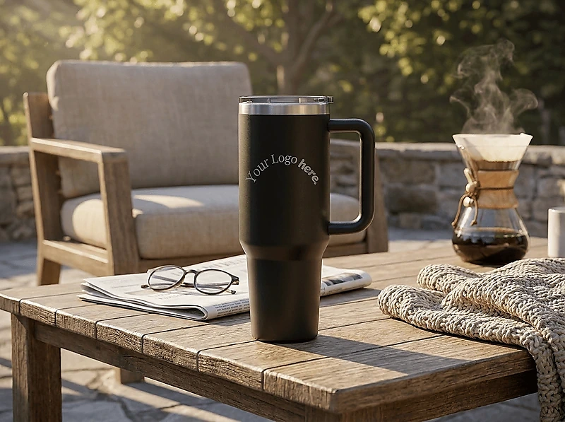 Double Walled Tumbler With Handle And Flip Straw