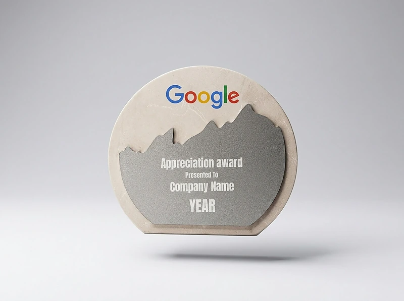 White Stone Plaque Award With Metal Plate