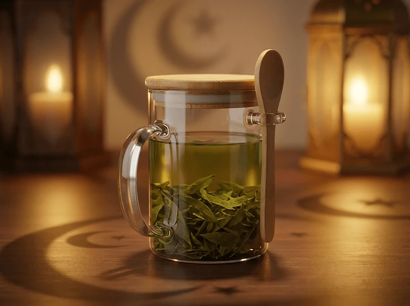 Glass cup with bamboo lid And Spoon