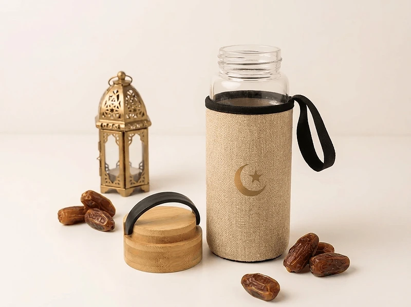 Glass Bottle with Bamboo Lid & Eco-Friendly Sleeve – 1000 ml