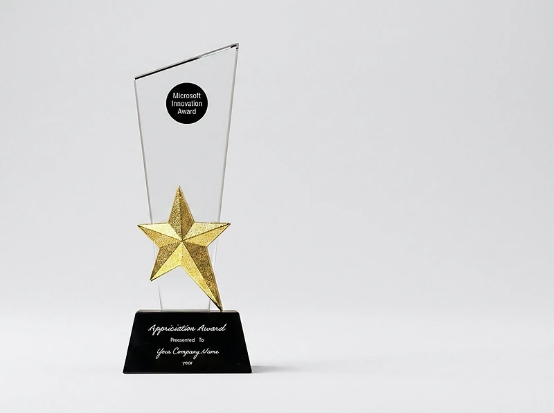 Crystal Trophy with Gold Star Premium Award