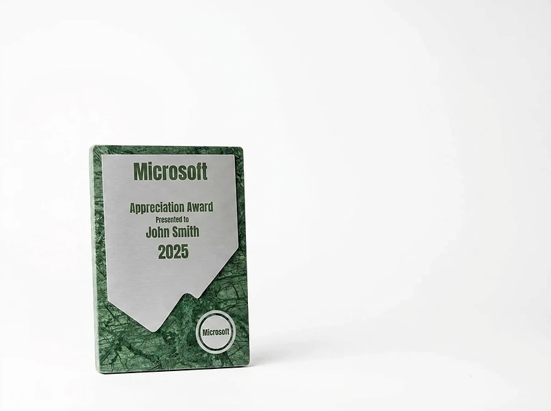 Green Stone Plaque Award with Metal Plate