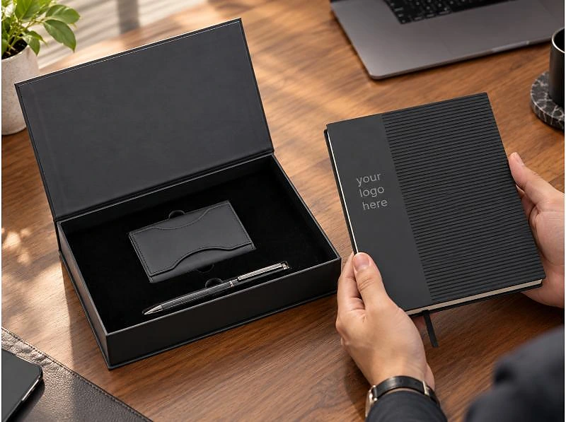 4-Piece Notebook Gift Set with PU Binder, Metal Pen & Card Holder in UAE