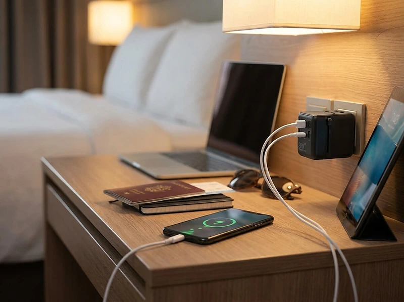 Travel Adaptor with Built-in USB-C Cable