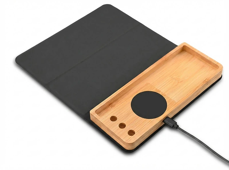 RCS PU Mousepad with Bamboo Wireless Charger