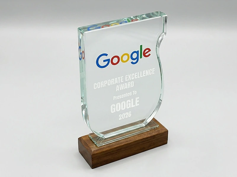 Crystal Glass Award With Wooden Base