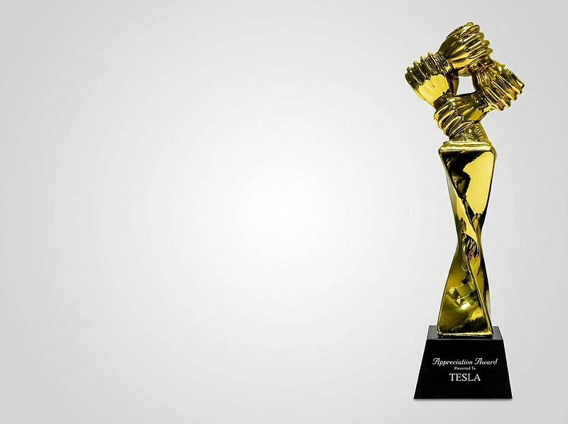 Award Trophy Hand Holding full gold with black base