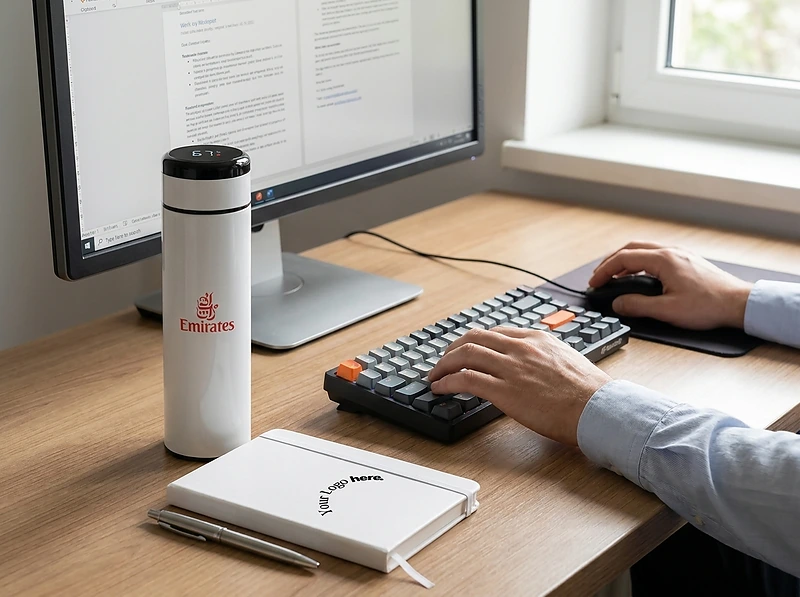 Vacuum Flask with Temperature Lid and Notebook Gift Set