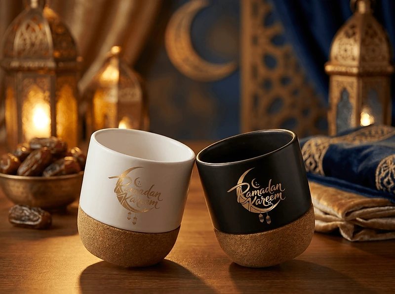 كوب شاي خزفي بقاعدة من الفلين