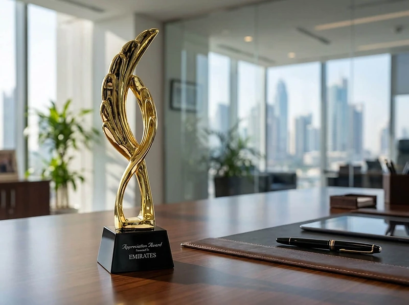 Award Trophy Feather Shape Full Gold with Black Base