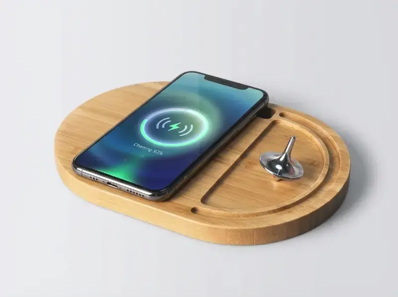 Bamboo Wireless Desktop Spinner with 15W Charging Capability