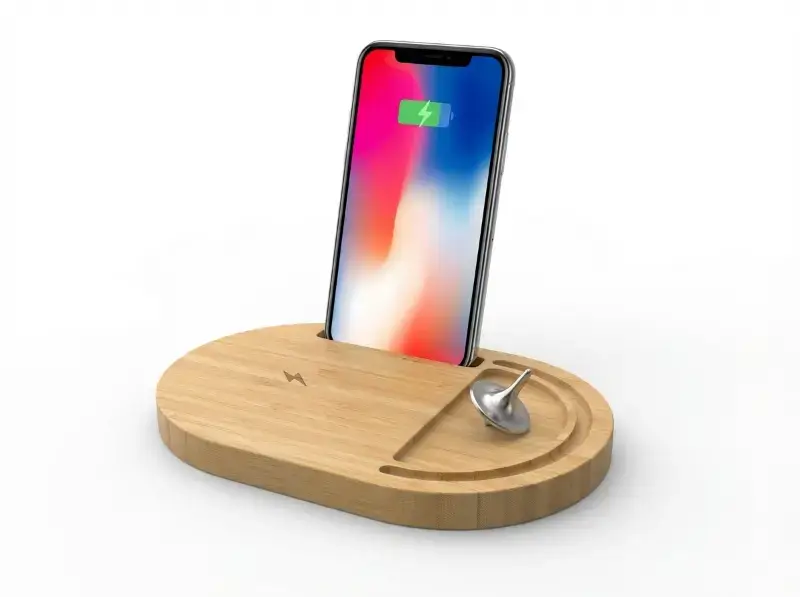 Bamboo Wireless Desktop Spinner with 15W Charging Capability