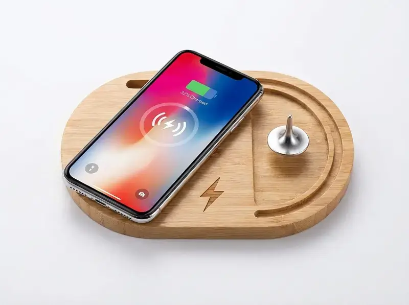 Bamboo Wireless Desktop Spinner with 15W Charging Capability