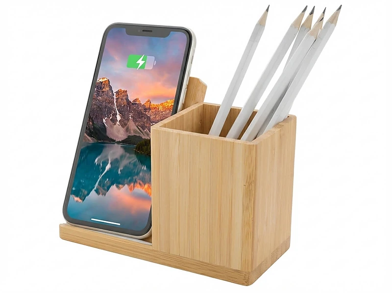 Bamboo Pen Holder with 10W Wireless Charger