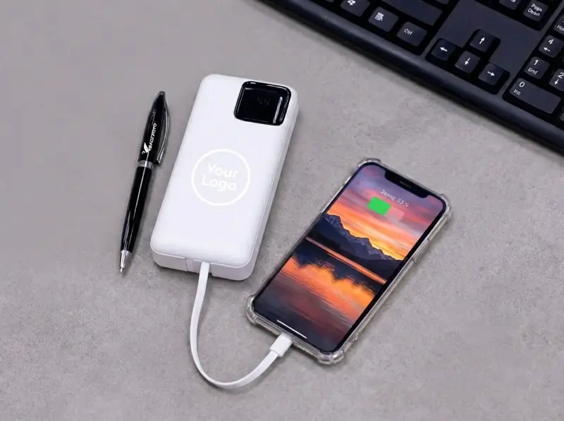 Dual Cable Power Bank 10000mAh with Digital Display Black