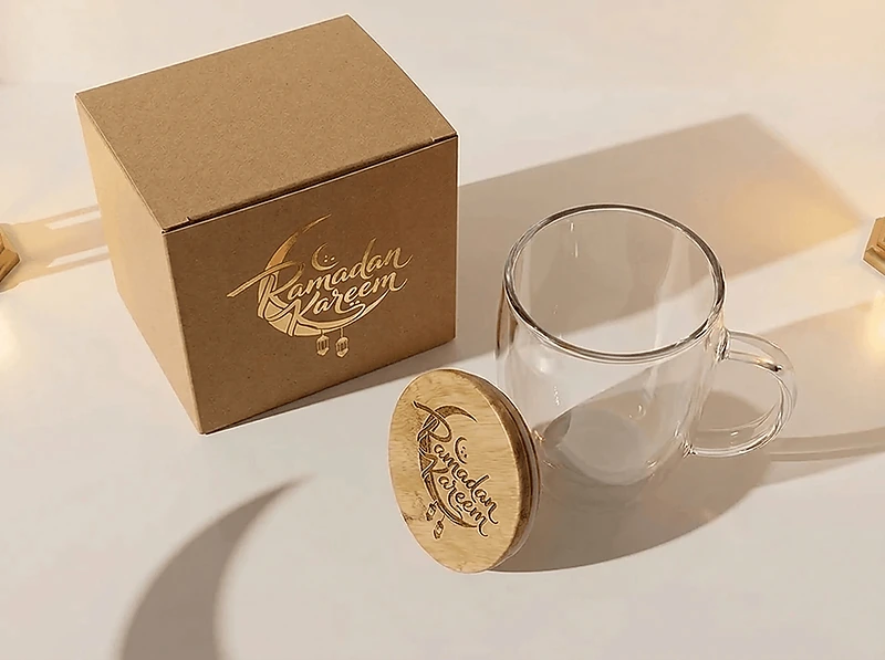 Double-walled glass travel cup with bamboo lid