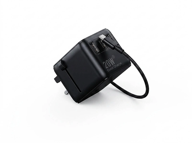 Travel Adaptor with Built-in USB-C Cable