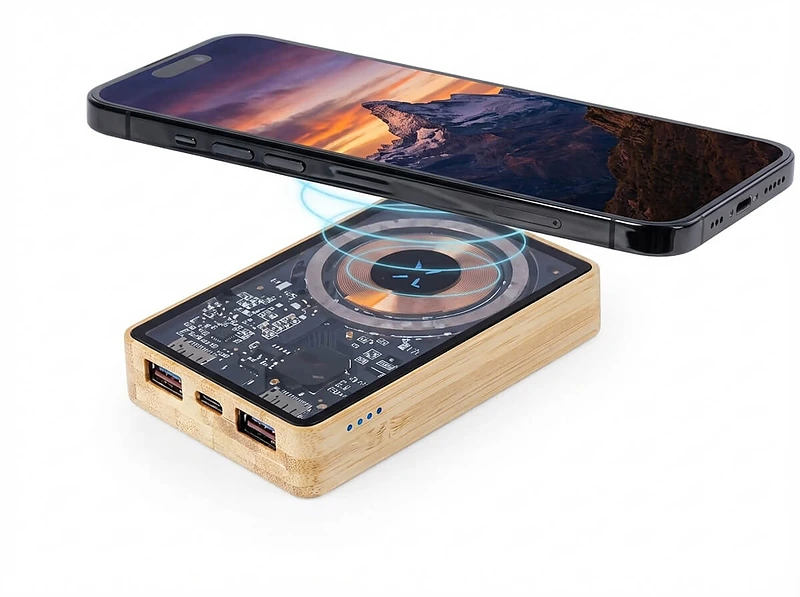 Magnetic Fast Wireless Powerbank 15W in Bamboo Casing In UAE