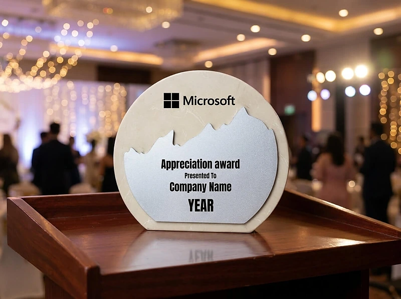 White Stone Plaque Award With Metal Plate