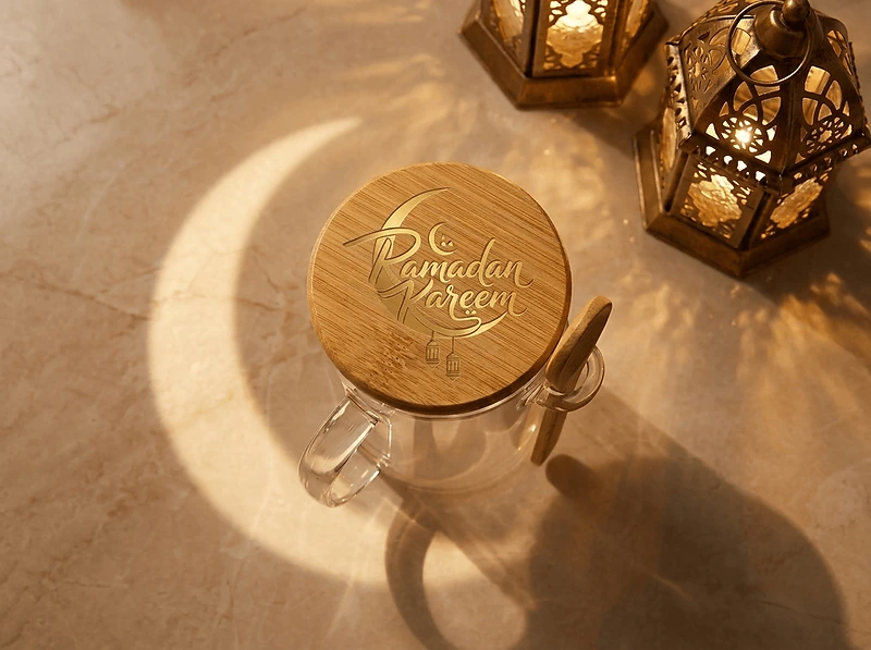 Glass cup with bamboo lid And Spoon