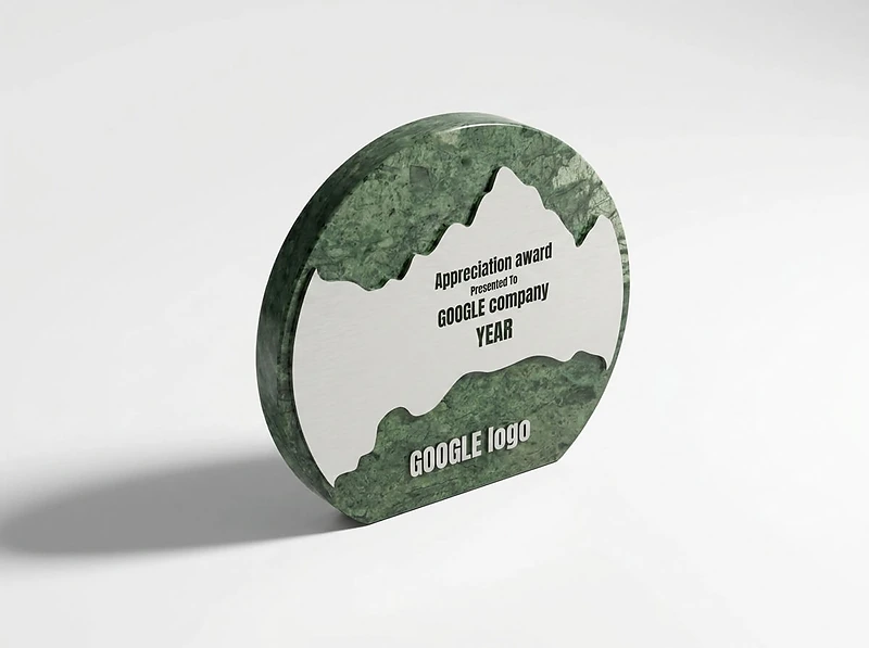 Green Stone Round Plaque Award With Metal Plate