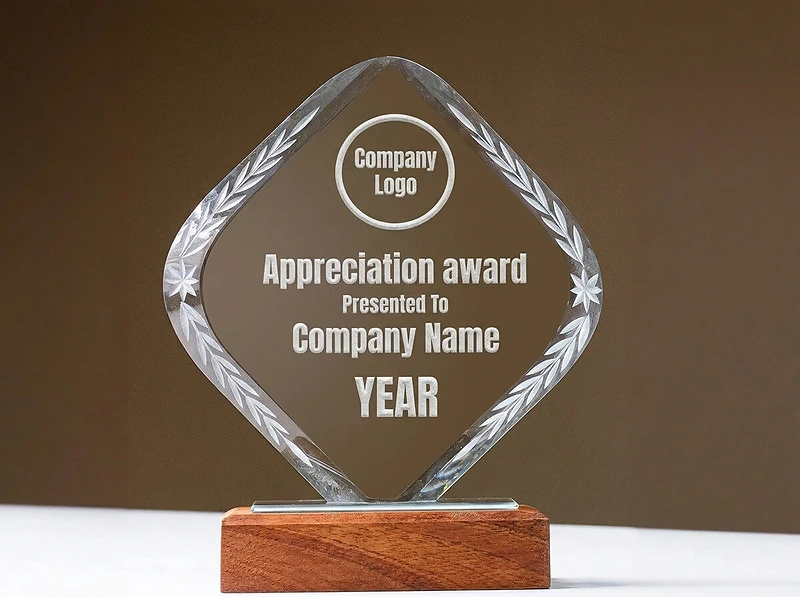 Crystal Trophy With Wooden Base