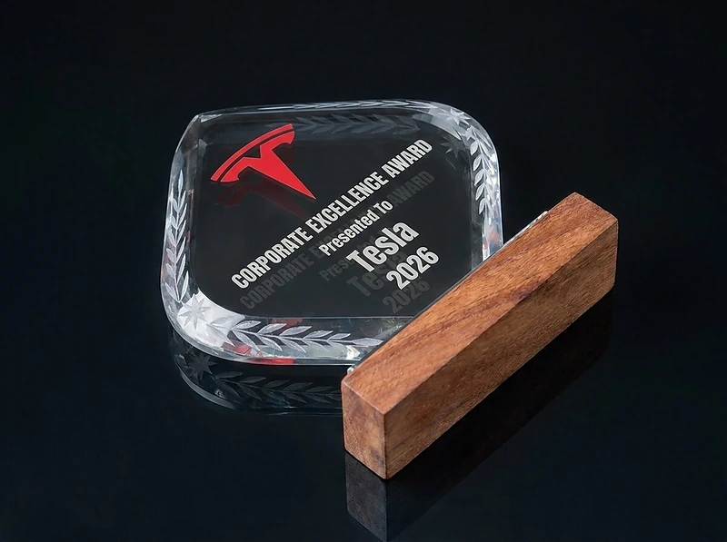 Crystal Trophy With Wooden Base