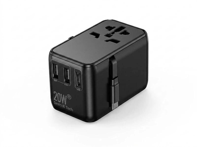 Travel Adaptor with Built-in USB-C Cable