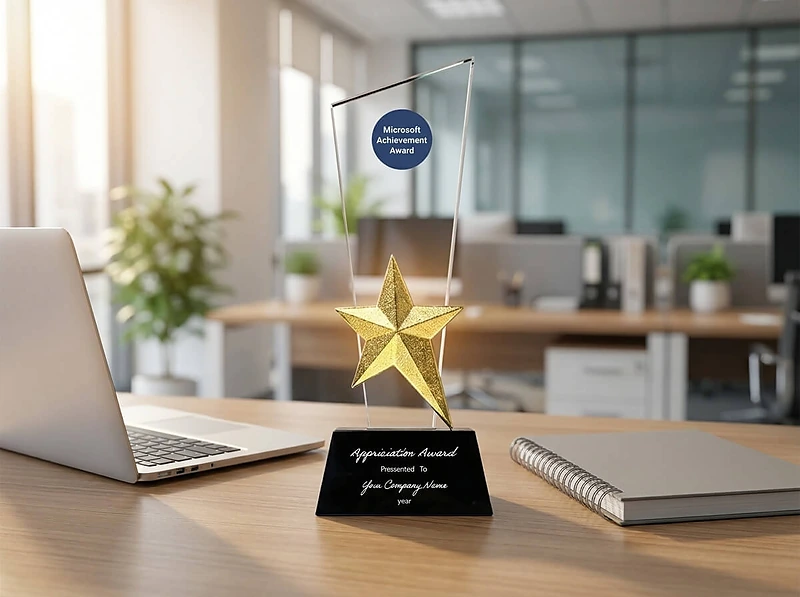 Crystal Trophy with Gold Star Premium Award