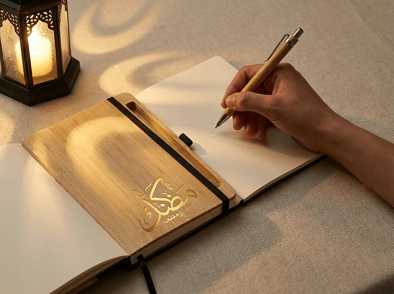 A5 Size Bamboo and RPET Notebook with Bamboo Pen and Pen holder
