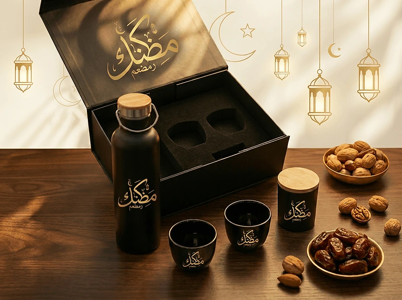 Ramadan Travel Bottle, Coffee Cup & Candle Giftset