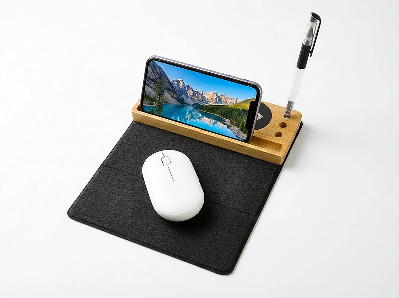 RCS PU Mousepad with Bamboo Wireless Charger