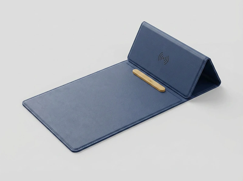 Recycled PU 15W Wireless Mousepad & Desk Organizer