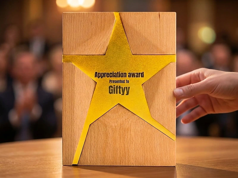 Wooden Trophy With Metal Star