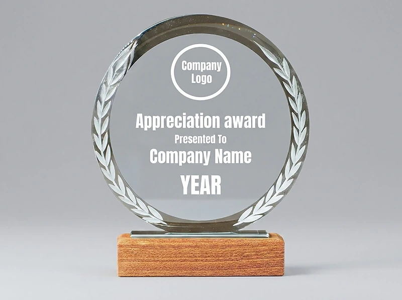 Crystal Trophy With Wooden Base RD