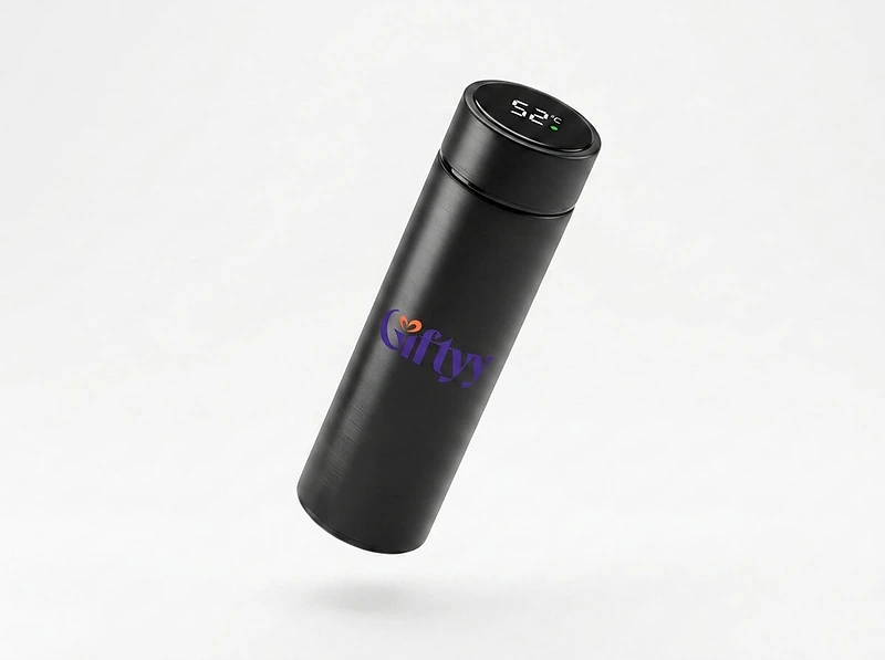 Stainless steel bottle with temperature display